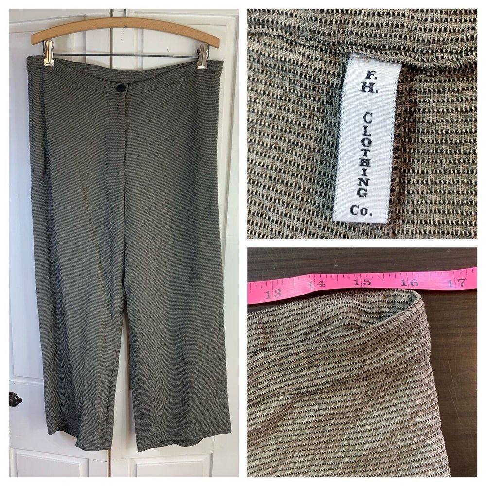 FH Clothing Co Pants Womens Medium Crop Trousers Lagenlook High Rise Flowy Event